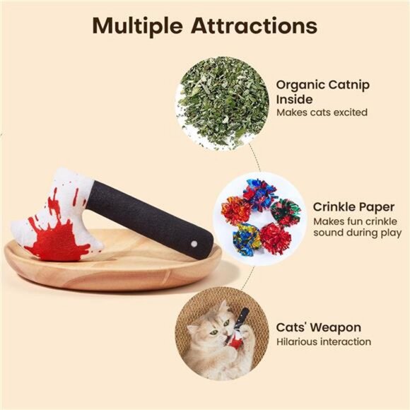 4Pcs Cat Toys, Horror Knife-Shaped Kitten Catnip Crinkly Sound Toys - Picture 2 of 7
